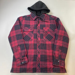 B.C. Clothing Co. Work Jacket Mens Small Red Black Plaid Hooded Grunge Workwear